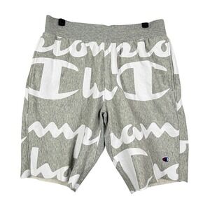 Champion Reverse Weave thick Mens M Gray All Over Print Script Logo Sweat Shorts